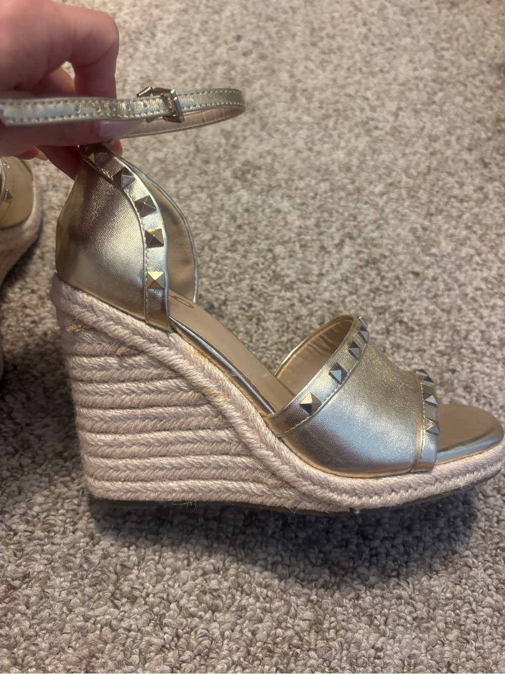 Gold Studded Espadrille Wedge Sandals - Women